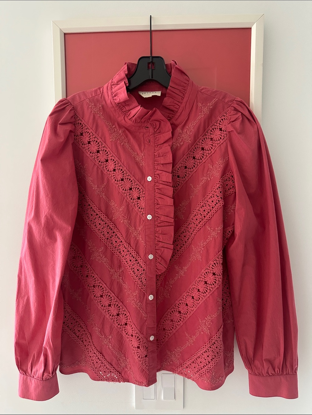 Sezane Rosewood Chlo Eyelet Blouse - size 40